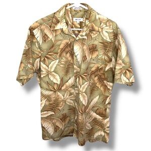 Vintage Medium Pierre Cardin Hawaiian Short Beige Olive Tropical Print Mens